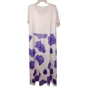 Emery Rose Maxi Dress Women 2XL White Purple Floral Short Sleeve Scoop Neck Boho